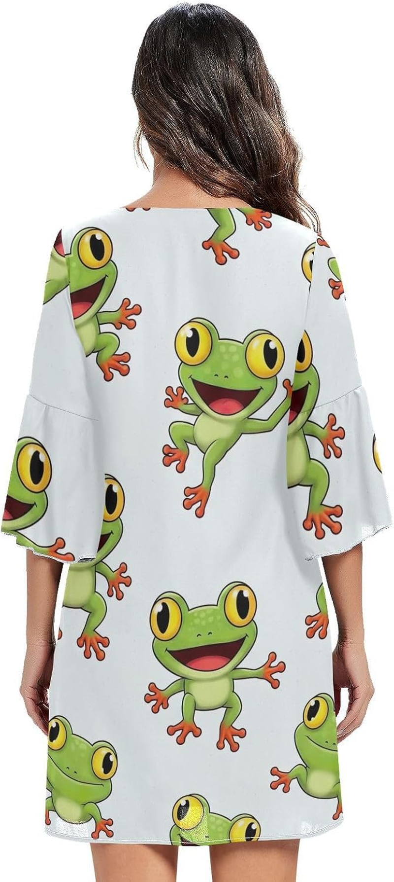 Cute Frogs White Chiffon Dress Printed Line Maternity Dress image number 2