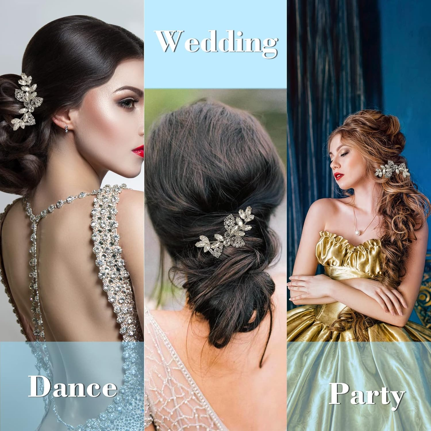 JSRQT Silver Crystal Rhinestone Hair Clips, Wedding Leaf Crystal Hair Pins, Bridal Headpiece Hair Accessories for Women and Girls Pack of 2 image number 4