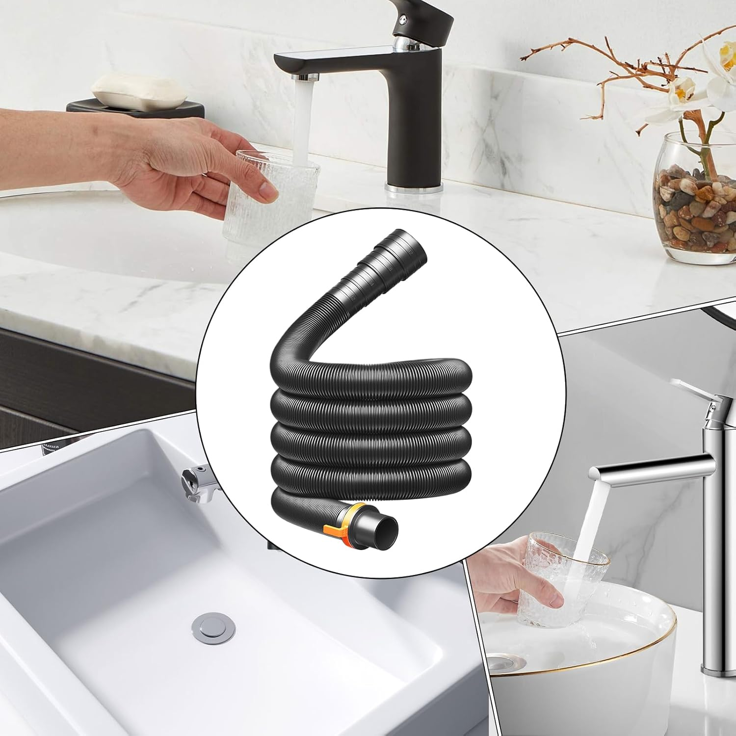 RV Water Hose, Caravan Waste Pipe, Heavy-Duty Foldable Drain Hose, 3 Meters/9.84 Feet, Compact Tubing, Easy-Connect Sewer for Marine, Camping, Travel, Outdoor image number 3