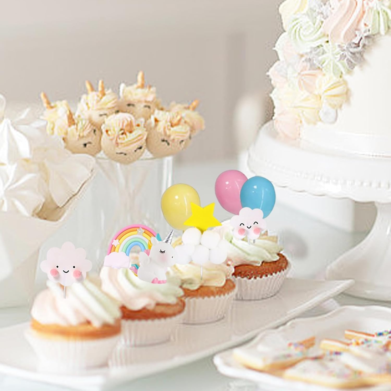 Unicorn Cake Topper Rainbow Cake Decoration with Balls Party Supplies for Happy Birthday, Baby Shower, Wedding, Cake Decoration for Girls Boys Women image number 5