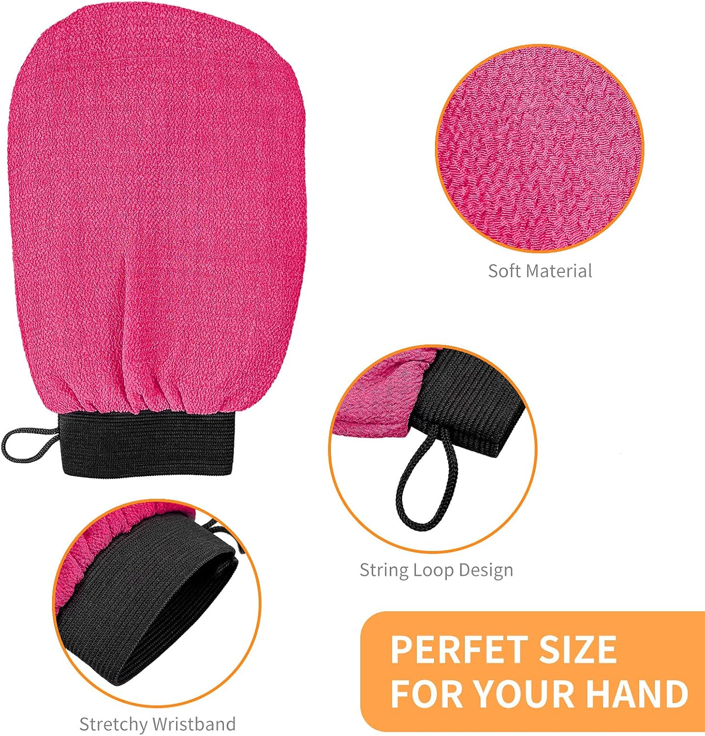 Yiclick Korean Exfoliating Gloves 2 Pcs, SPA Exfoliator Scrub for Bath Shower Exfoliation Mitt, Body Scrubber Exfoliator, Dead Skin Remover Mitt for Women Men, Brush Sponge Loofah (Red) image number 5