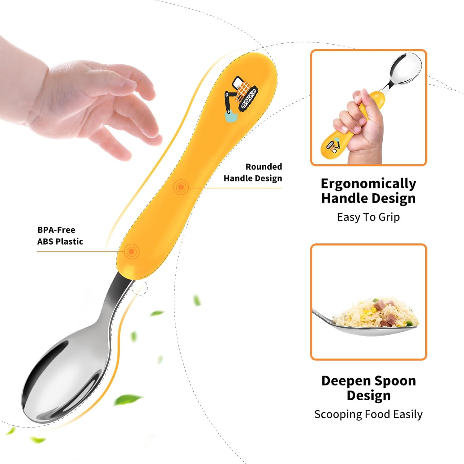 Lehoo Castle Toddler Cutlery, 6 PCS Childrens Cutlery Set, Kids Cutlery Set Includes 2 X Childrens Forks/Knives/Spoons, Toddler Knife and Fork Set（Excavators） image number 5