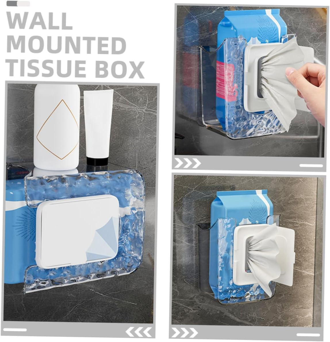 2Pcs Wall Mounted Tissue Box Wipes Holder for Bathroom Pattern Design for Wet Wipes and Facial Tissues Storage for Bathroom and Kitchen Use image number 1