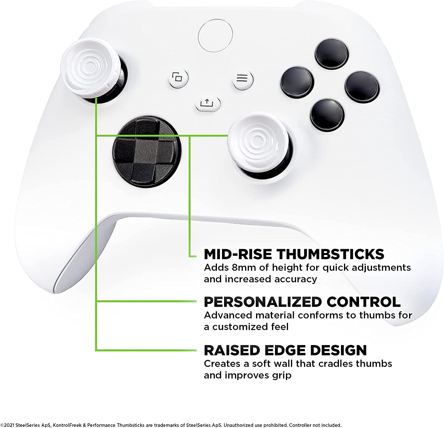 Kontrolfreek CQC Rush for Xbox One and Xbox Series X Controller | Performance Thumbsticks | 2 Mid-Rise Concave | White image number 2
