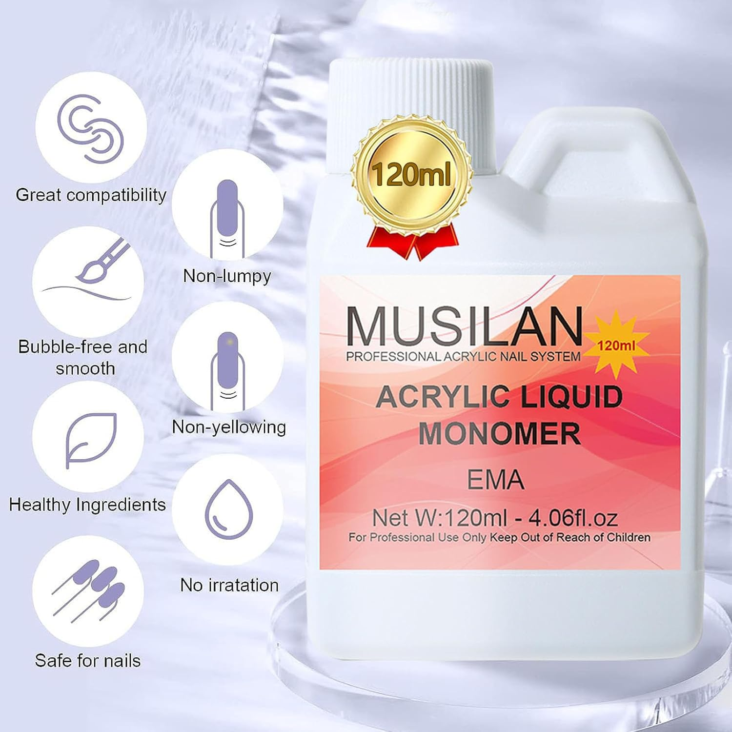 MUSILAN Monomer Acrylic Nail Liquid 120Ml/4Oz for Acrylic Powder - Professional Acrylic Liquid Monomer for Acrylic Nails Extension for Beginners DIY image number 6