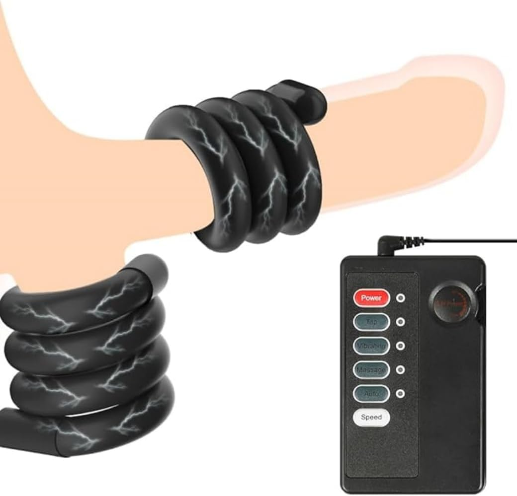 Electric Shock Penis Ring Extender Enlarger Enhancer Vibration Cock Penis Rings 2Pcs Cock Rings for Adult Men Sex Toys image number 4