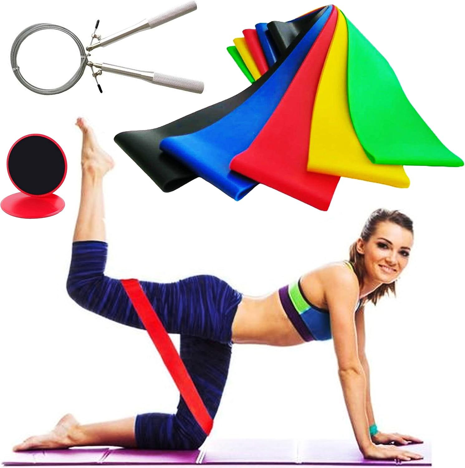 Resistance Exercise Booty Bands & Core Gliders & Jump Rope Set, Ab Floor Slider Discs W/ Double Side, Fitness Hip Circle Bands, Speed Jump Rope Crossfit for Men and Women Gift, Full Body Workout Fitness Exercise image number 3