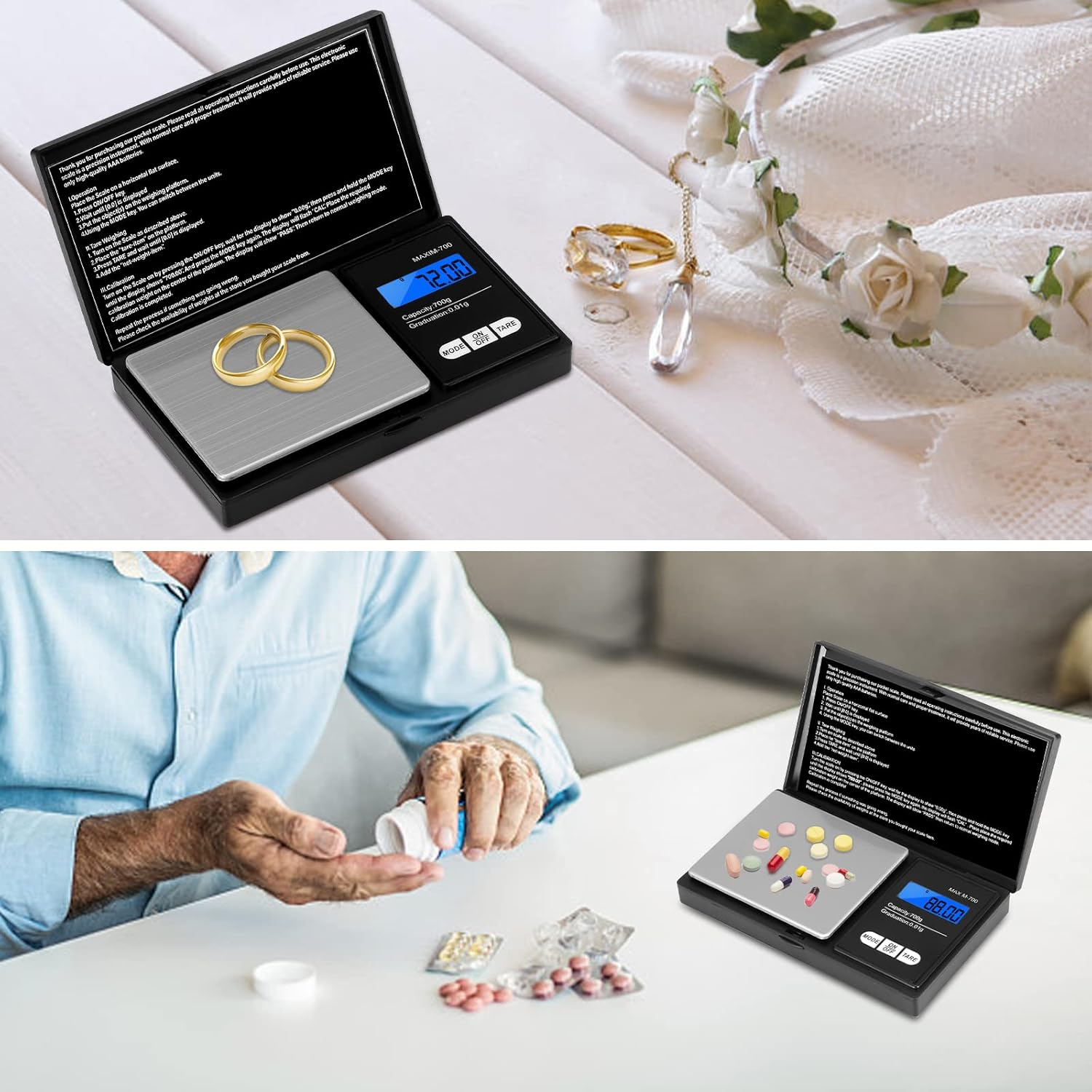 Vinabo Digital Precision Mini Kitchen Scale 700G/0.01G LCD Display Multifunctional for Kitchen Jewelry Coffee Small Powder Bowl