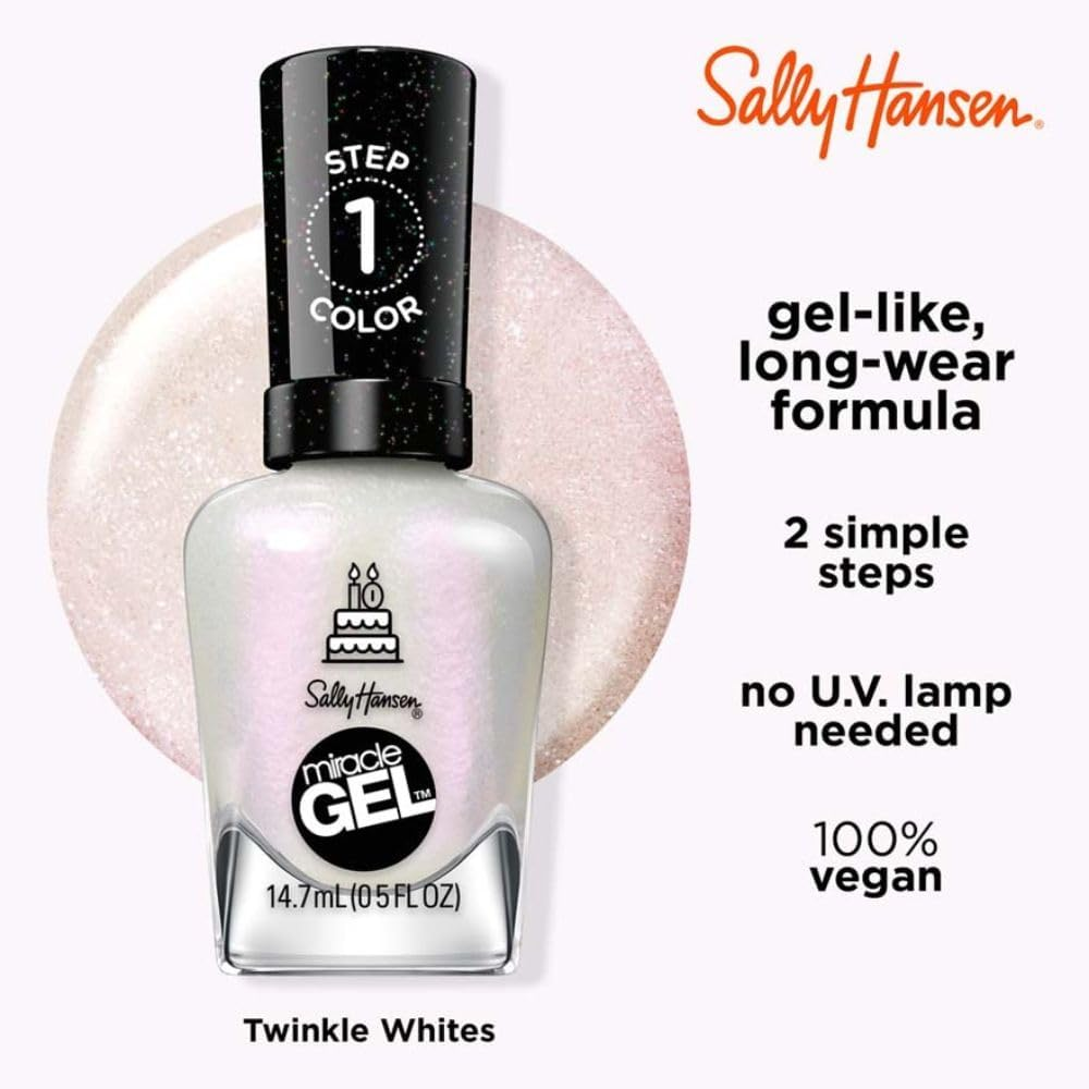 Sally Hansen Miracle Gel Nail Polish - Twinkle Whites, 14.7 ML image number 4