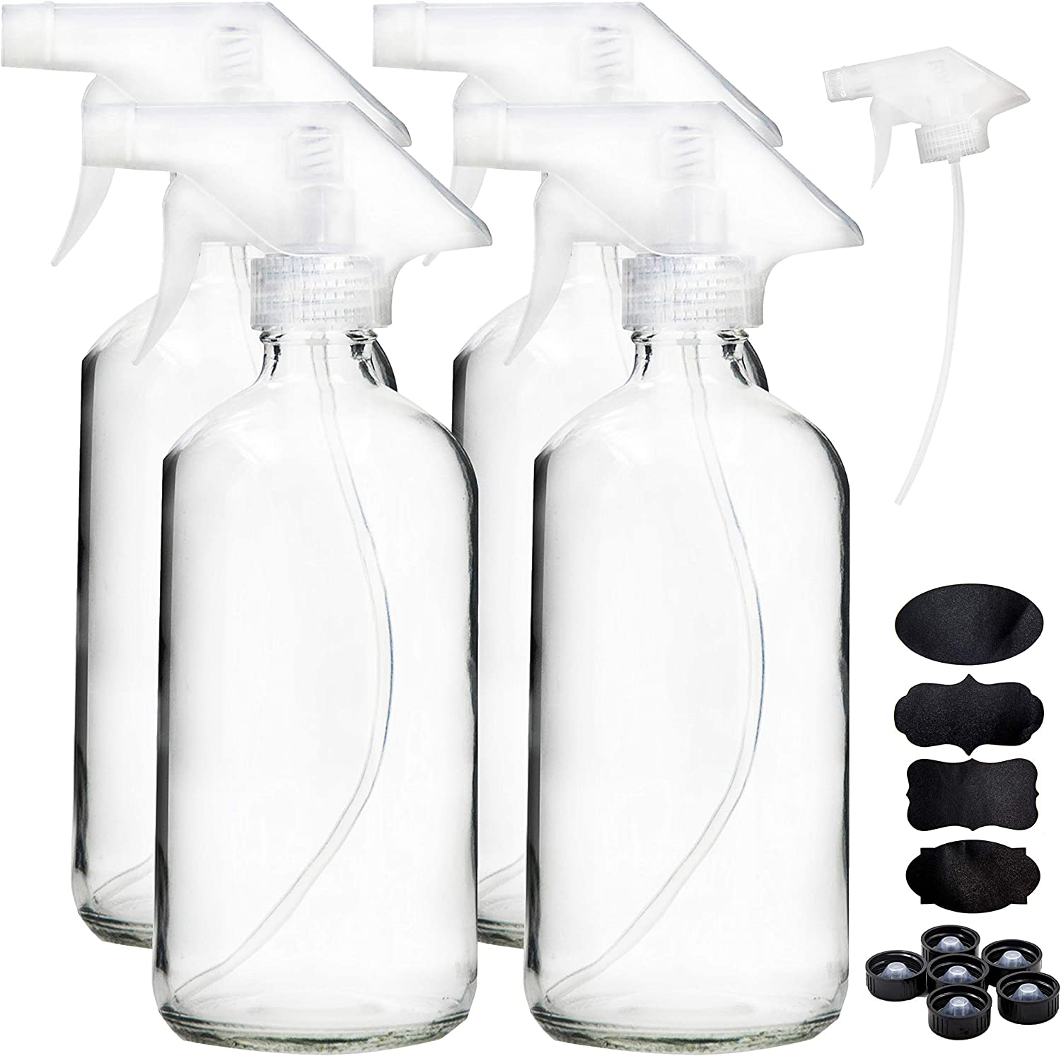 Youngever 4 Pack 480Ml Empty Glass Spray Bottle,16 Ounce Clear Glass Spray Bottle for Essential Oils with Extra Durable Trigger Sprayers image number 1