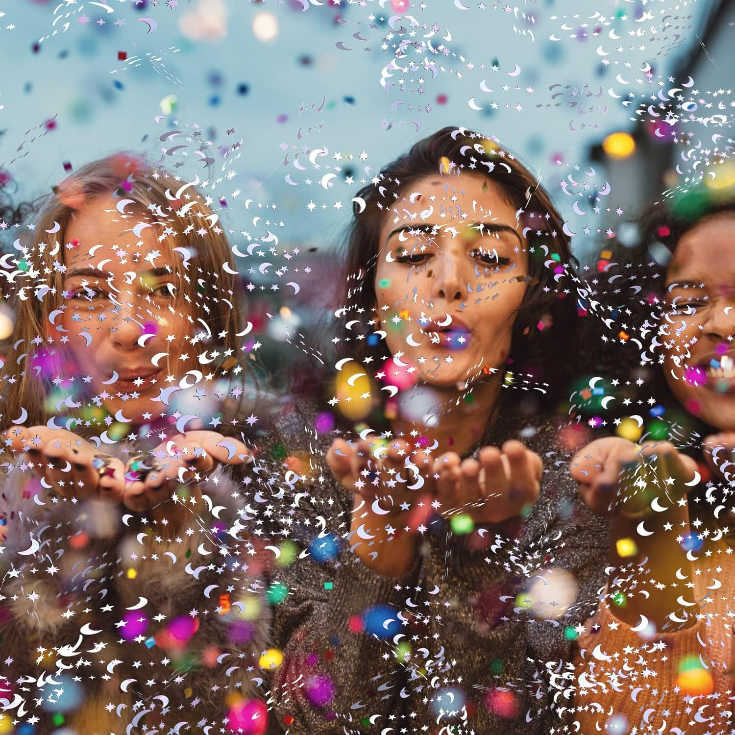 30G Star Confetti Silver Star and Moon Table Confetti, Metallic Glitter Foil Sprinkles Confetti, Sequins Star Moon Confetti for Birthday Wedding Party Halloween Christmas DIY Decoration - Silver image number 4