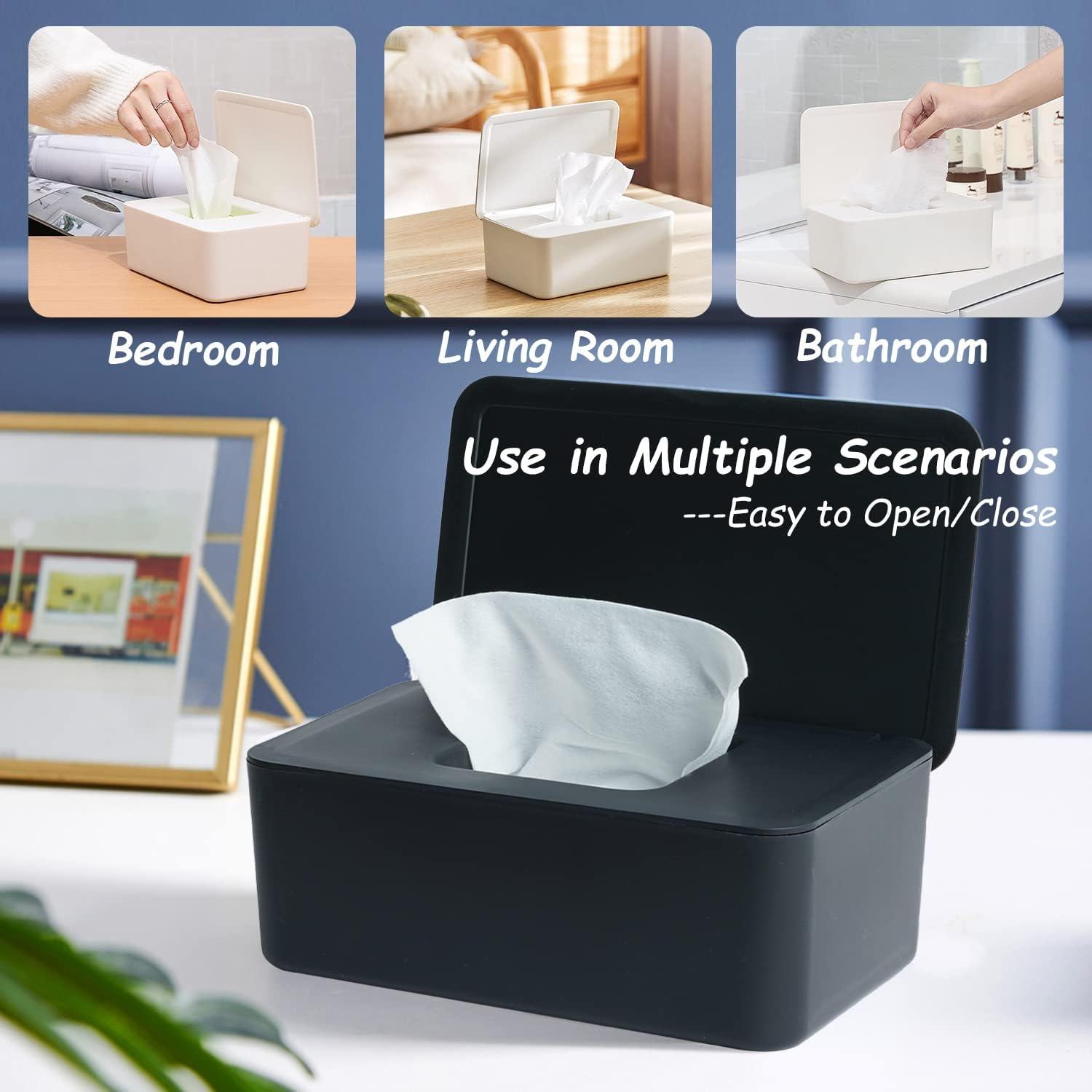 Seposeve Wipes Dispenser, Wipe Holder for Baby & Adult, Refillable Wipe Container, Keeps Wipes Fresh, Far from Dirty Wipes, Easy Open/Close Wipes Pouch Case, Black image number 2