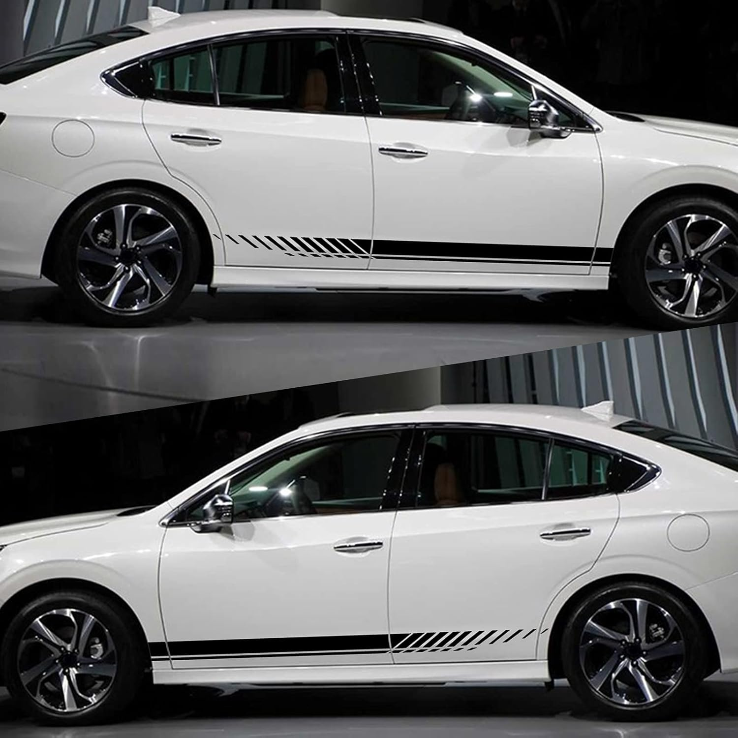 SUNJIKA Universal Vinyl Side Body Car Decals Racing Stripes Sticker Stripe Graphics Car Side Decals for SUV Off-Road Auto Car Body Side Door Decoration Racing Accessories 2PCS (Black)