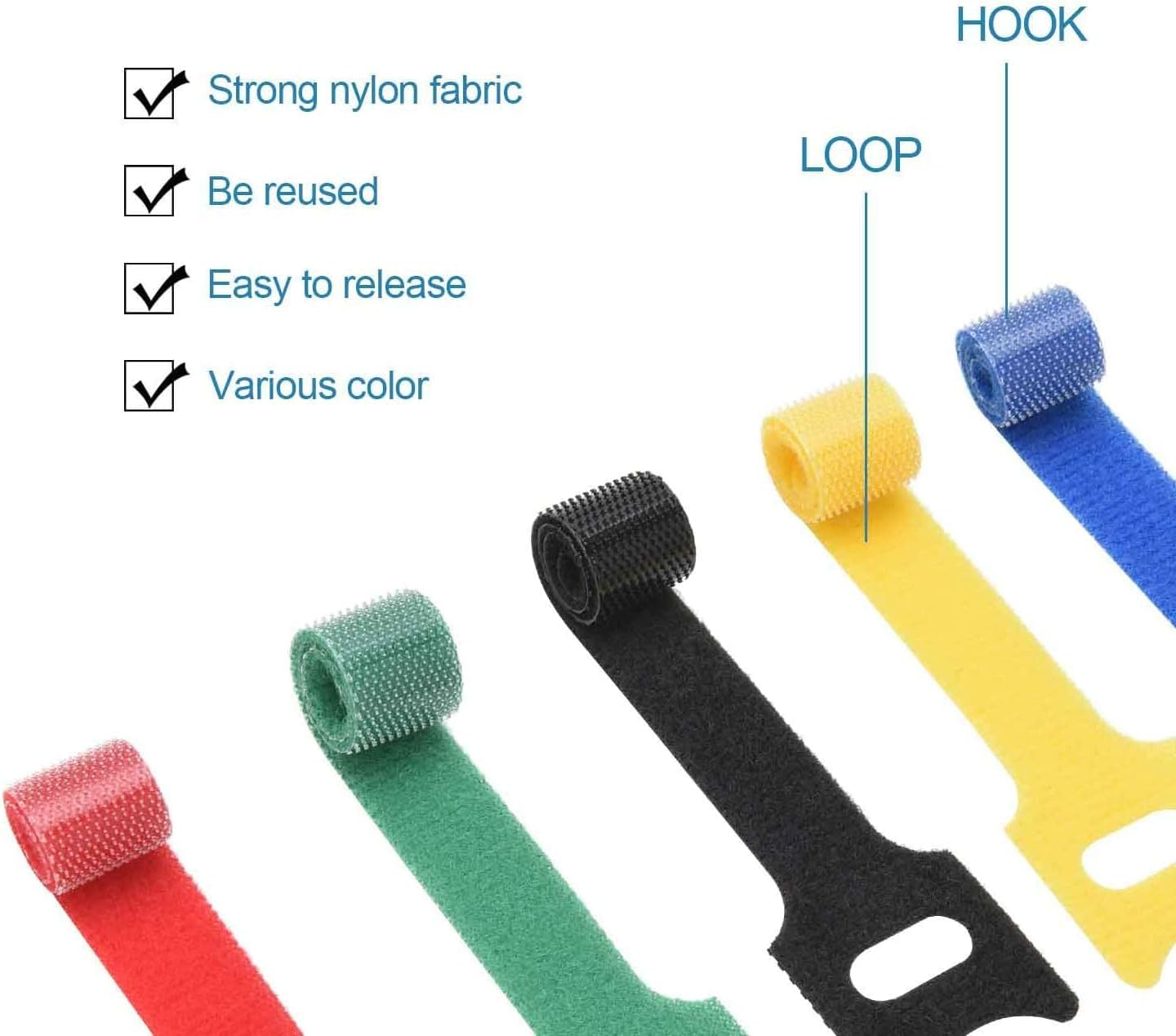 Quhoxdye 120 PCS Reusable Cable Ties with Hook and Loop, Multi-Purpose Adjustable 8 Inch Cable Management Wire Ties Cable Straps for Organizing Home, Office and Data Centers (Multicolored)