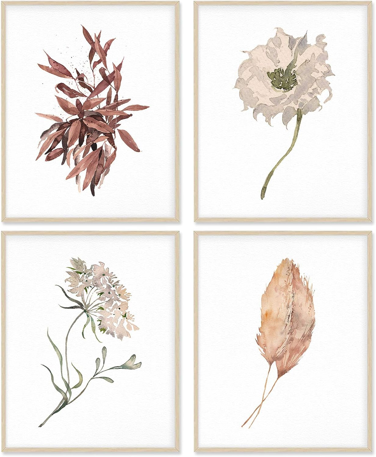 Botanical Prints Posters for Bedroom Aesthetic, Plant Wall Art Print 11X14 Canvas Poster Unframed Set of 4, Boho Wall Art Print Sage Green Decor (11X14, B/ Light Green)