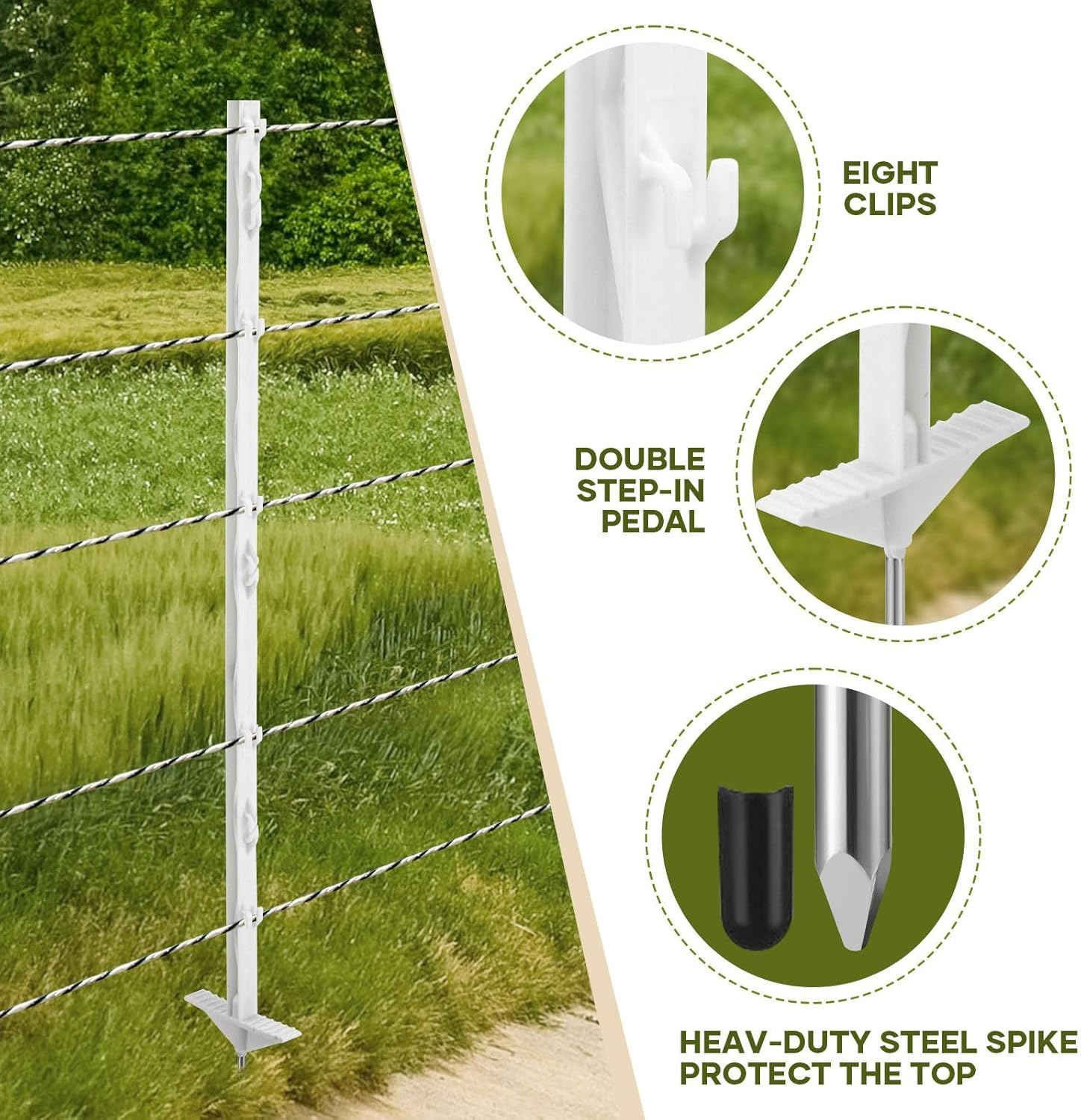 20Pcs Electric Fence Posts Tread Step in Wire Poly Tap Garden Farm Livestock Cattle Sheep Cow Insulators Poles White image number 1