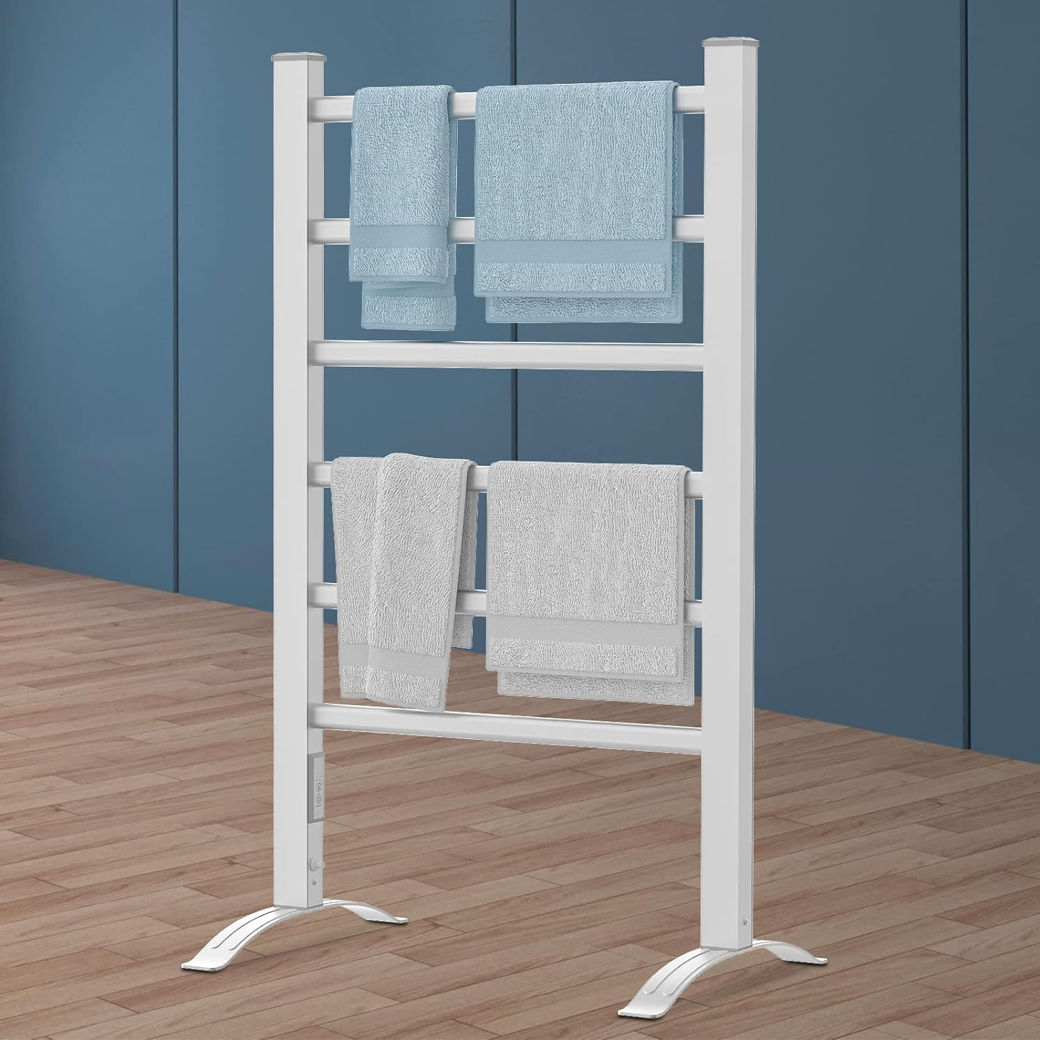 Electric Towel Warmer Rack 6-Bar Standing Heated Rail with Timer Electric Free-Standing Towel Rack 53.5L*35W*90H Cm image number 1