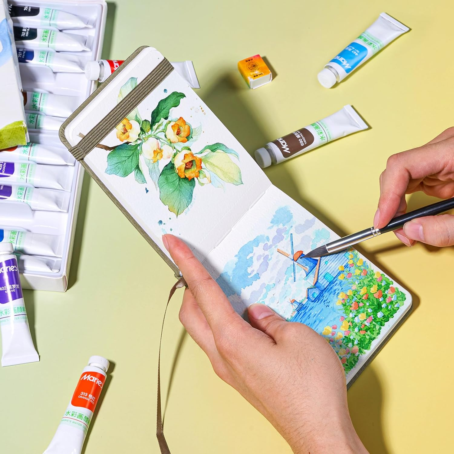 Lightwish Watercolor Sketchbook, 100% Cotton Cold Press Art Supplies Watercolor Paper Journal 3.8 * 5.1In, 2 Pack 40 Sheets (140Lb/300Gsm), Acid-Free for Watercolors, Gouache, Acrylics