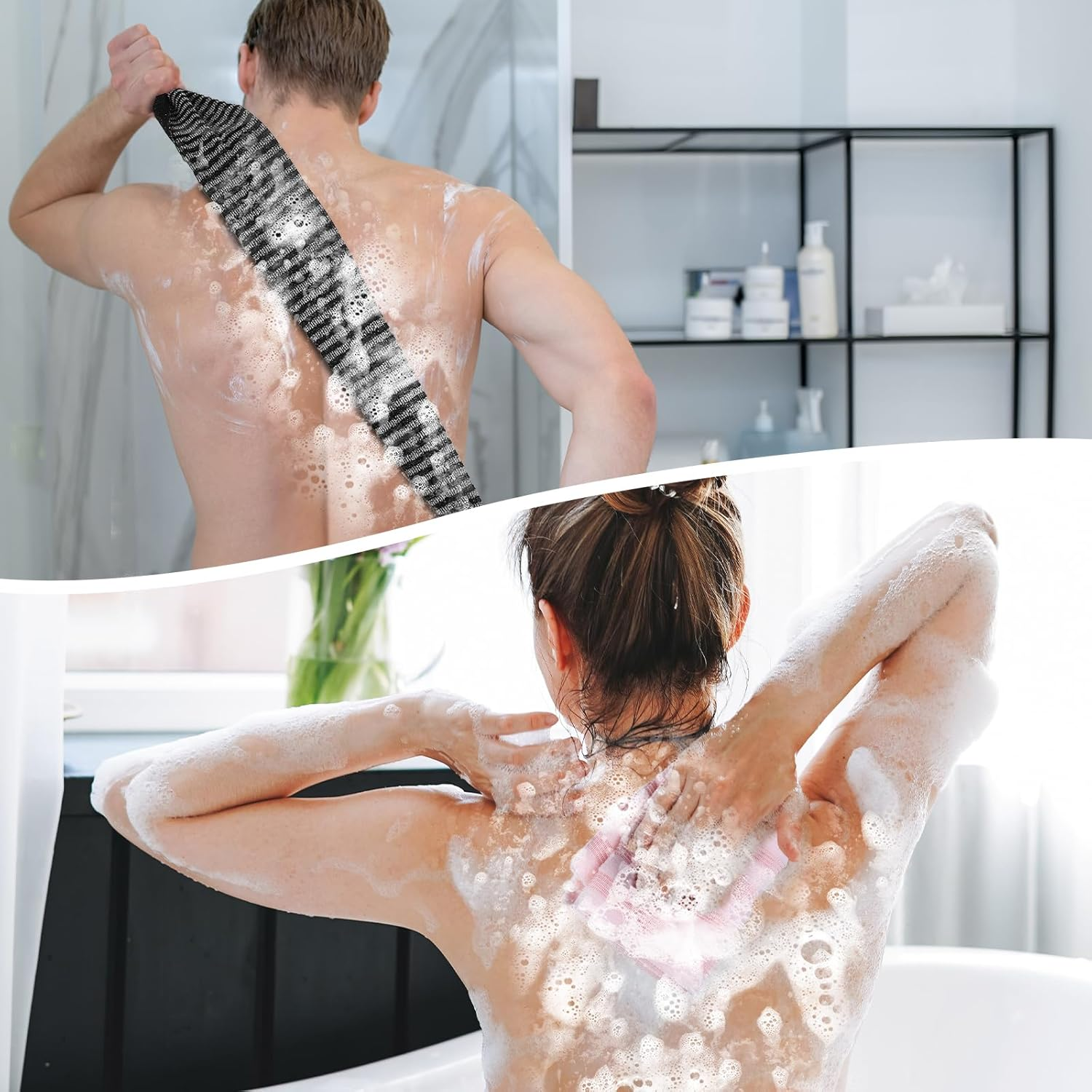 KFHENSOMR Exfoliating Washcloth Towel, 2Pcs Washcloths for Showering Body and Back, Soft Rough Exfoliating Back Scrubber, Body Exfoliator Loofah Sponge for Men Women image number 2