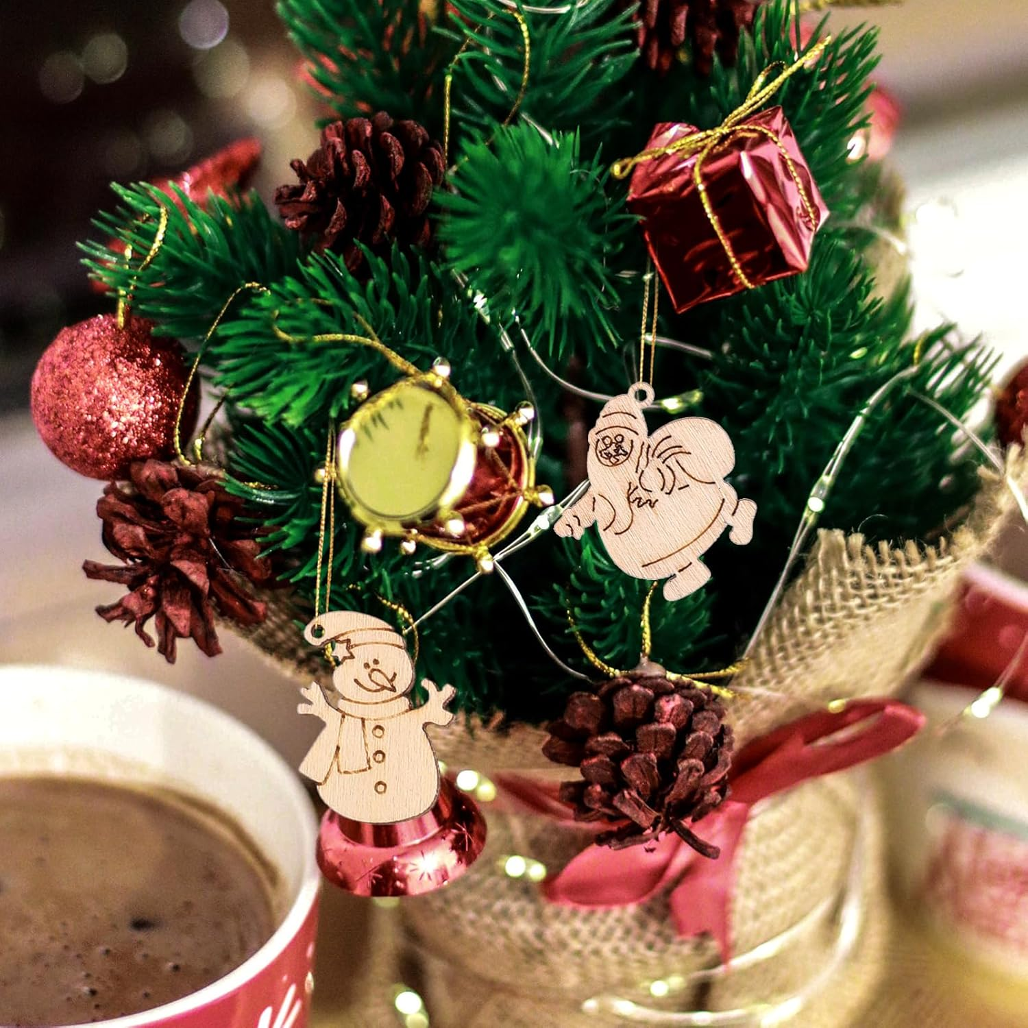 100Pcs Mini Unfinished Wooden Christmas Slice: DIY Christmas Blank Ornaments Wood Slice Cutout for Holiday Winter Xmas Tree Hanging Decoration image number 1