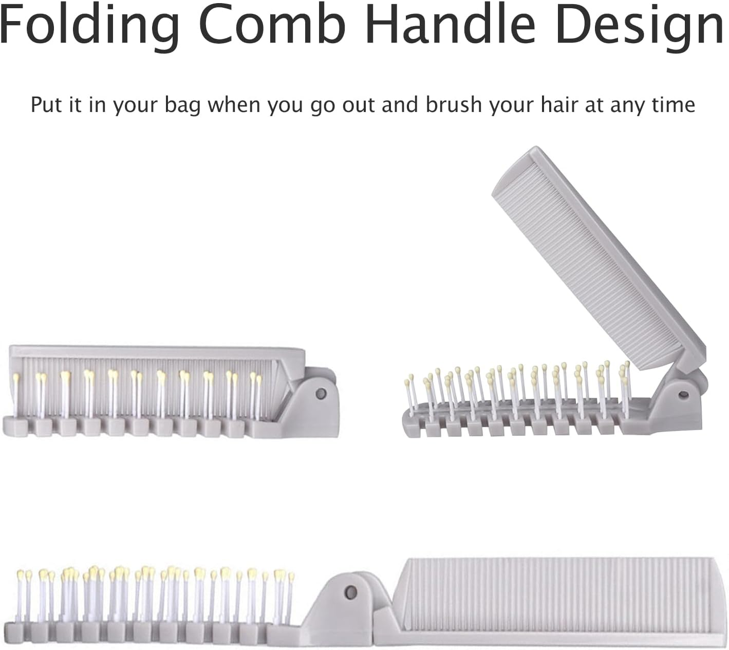 2 Piece Folding Hair Brush Set, Portable Travel-Friendly Comb &ndash; Small, Foldable for Purses &ndash; Mini Pocket Brush for Women and Girls &ndash; Anti-Static Double-Sided Compact Hair Comb