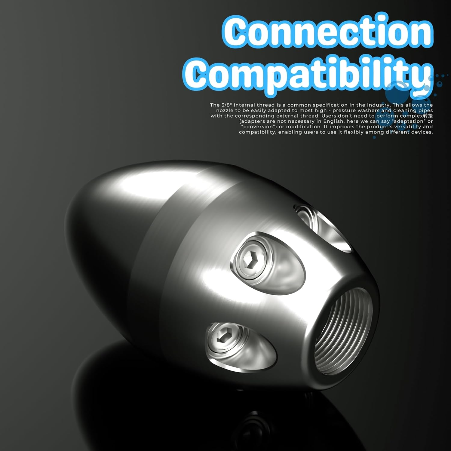 3/8'' Sewer Jetter Nozzle, High-Pressure Drain Cleaning Tool for Pressure Washer, Stainless Steel Pressure Washer Pipe Jetter for Drains & Pipes, 40L/Min Flow Rate & 1000Kg Pressure Range