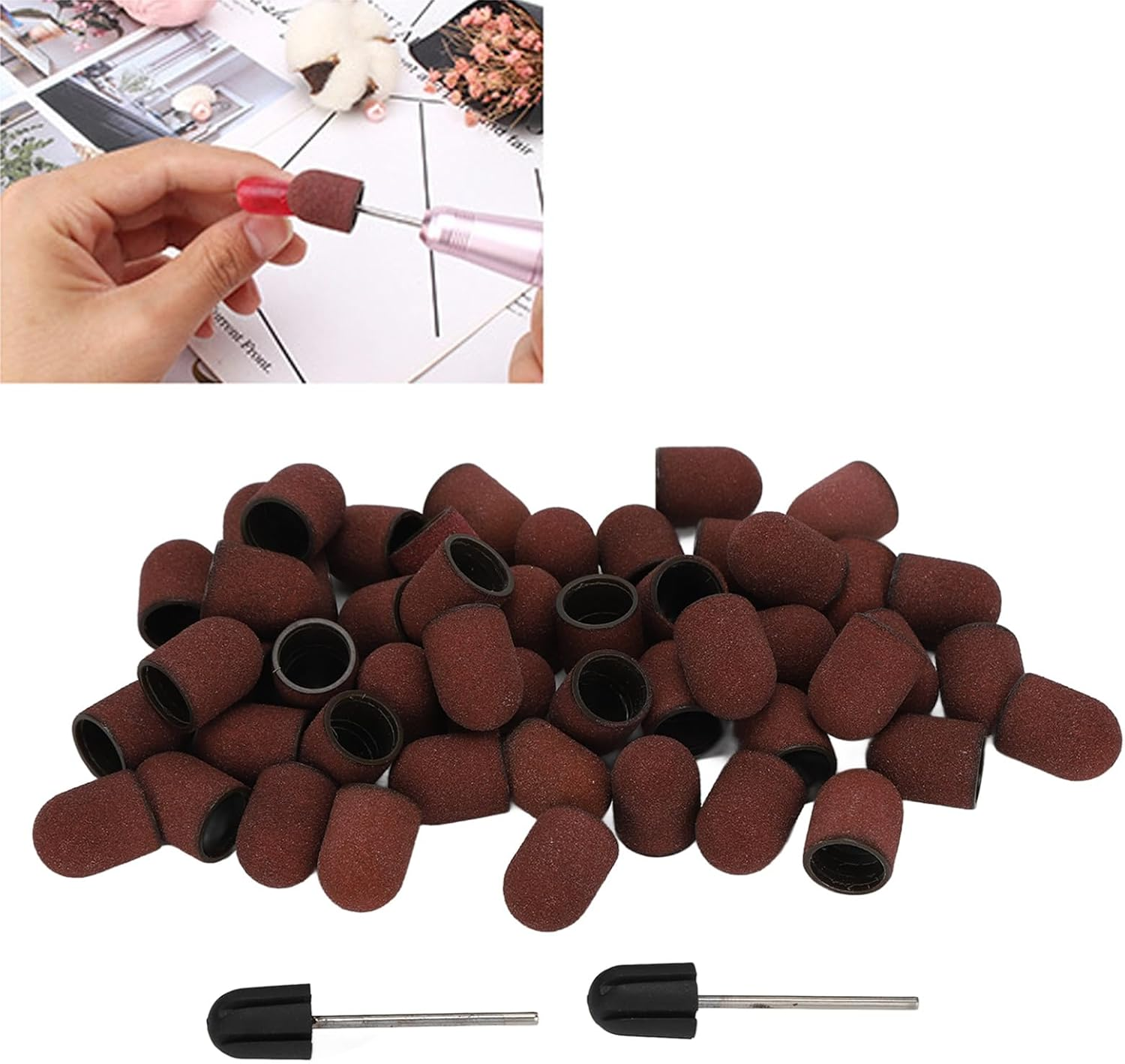 Jiawu 120 Grit Nail Art Sanding Caps Manicure Polishing Grinding Bands Set with Shaft for Nail Sanding Bands image number 4