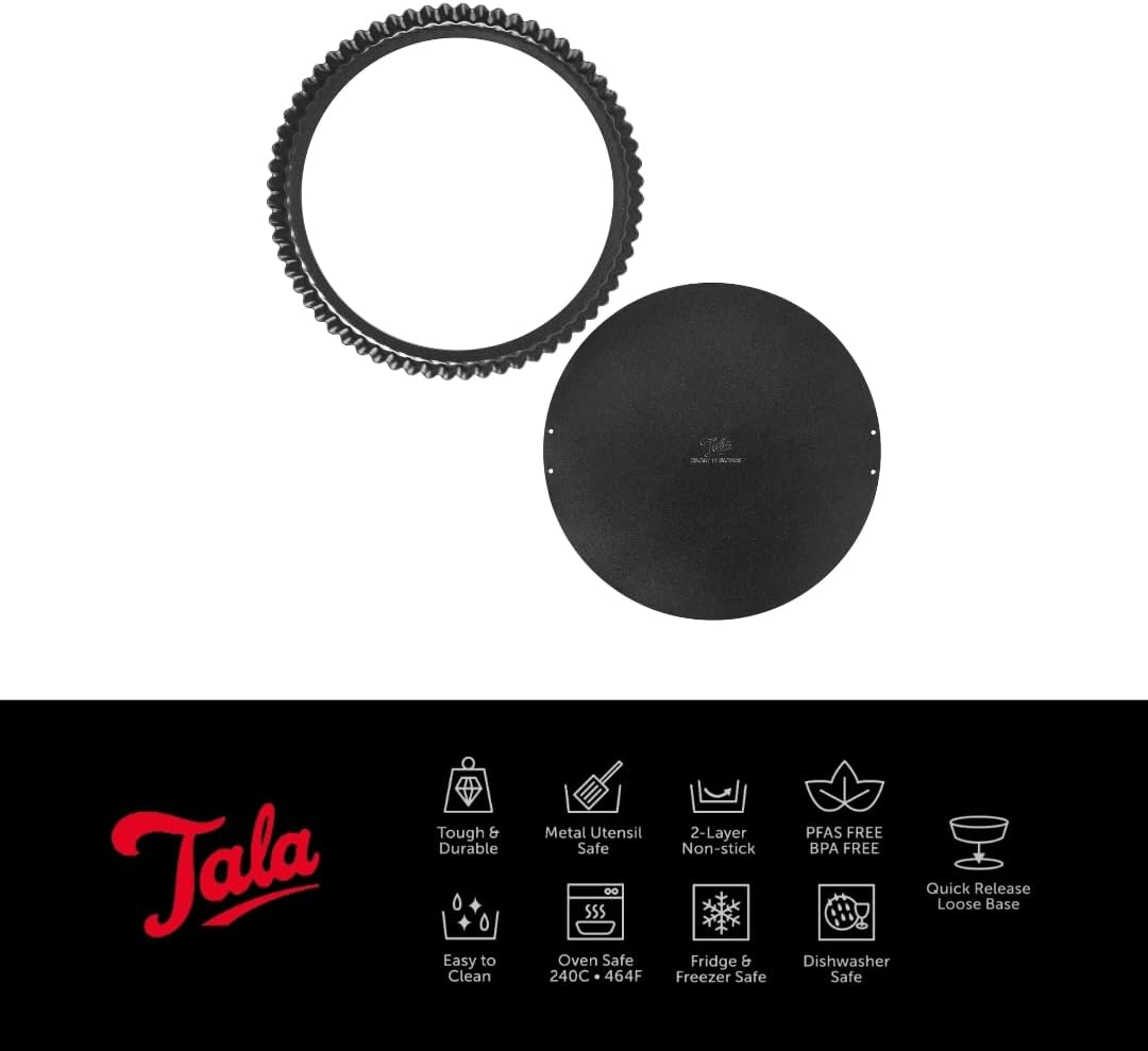 Tala Performance 28 Cm Dia Fluted Tart Tin, Professional Gauge Carbon Steel with Eclipse Non-Stick Coating, Loose Base, Perfect for Savoury or Sweet Tarts, Flans, Quiches, or Desserts image number 6