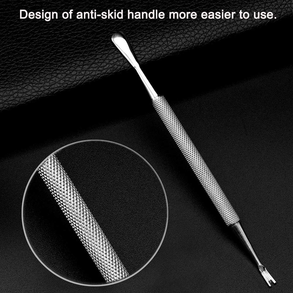 2 X Double Head Cuticle Knife V-Blade & Pro Cuticle Pusher Spatula Pusher, Nail Tool for Cleaning Dirt Silver for Professional Fingers and Toenail Care image number 4