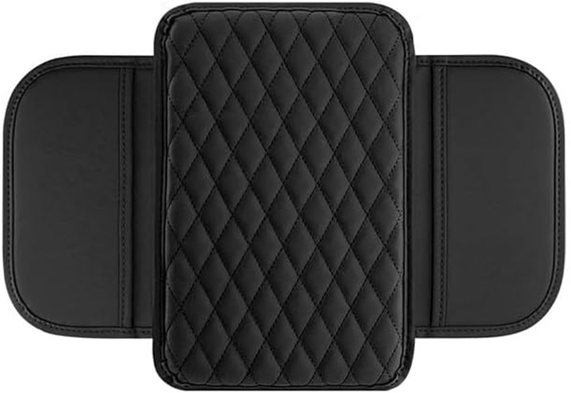 Car Centre Console Cover with Side Pocket,1Pc Car Center Console Cover with Side Bag,Leather Car Armrest Cover with Side Pocket,Car Center Console Cover Armrest Cushion,Black