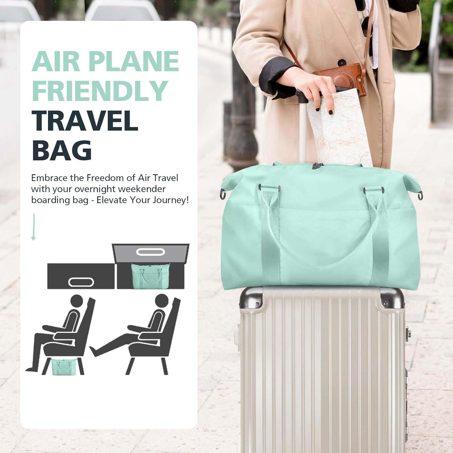 Travel Duffle Bag, Waterproof Weekender Bag Carry on Tote Bags for Women, Duffel Bag Sport Gym Bag for Men, Hospital Bag for Labor and Delivery, Overnight Bag Luggage Bag with Trolley Sleeve, 04 Cyan - 05 Shadow Violet image number 3