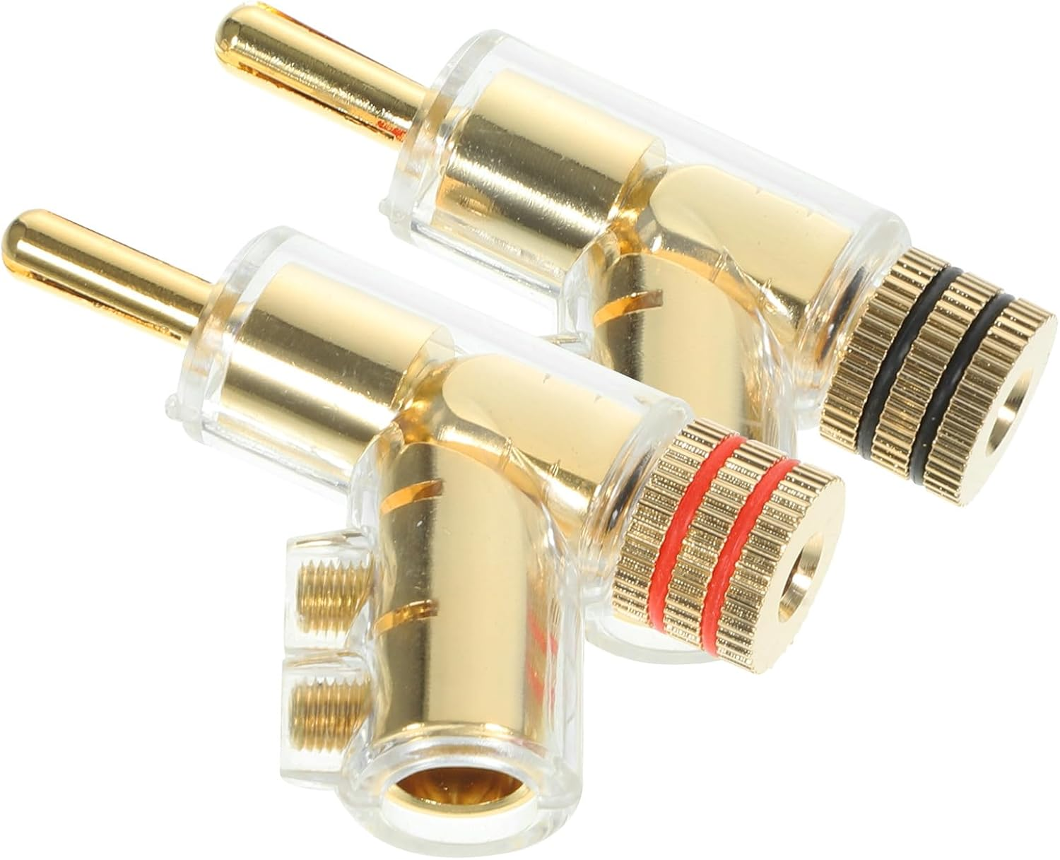 GARIOUANS 2Pcs 45 Degree Angled Solderless Banana Plugs Speaker Terminals Connectors for Amplifier Home Audio Sound System image number 5