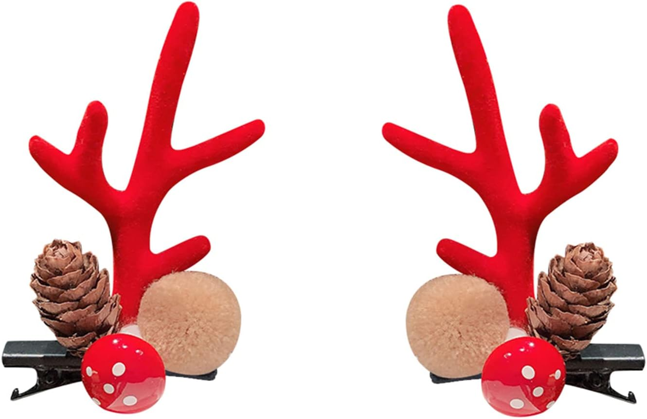 LERTREE 4 Pairs Girls Novelty Antler Hair Clip Women Hair Barrettes Cute Deer Horn and Ears Christmas Hair Pins Xmas Party Supplies (Red) image number 5