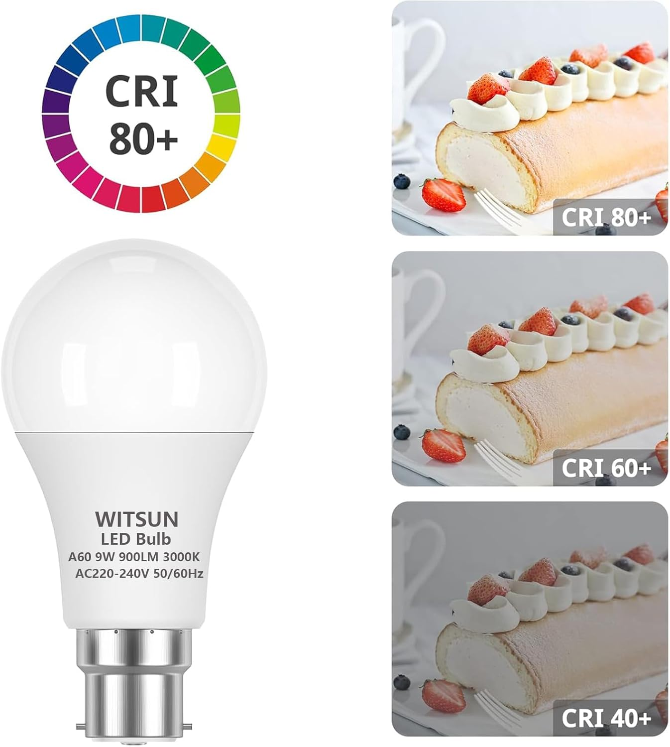 B22 Bayonet Cap LED Light, 9W = 90W Equivalent Bulb, 900LM Lumens, 3000K Warm White Standard BC A55 LED, Bright Energy Saving Non-Dimmable, CRI>80, 230V, 50-60Hz - Pack of 8 - 6500K Cool White image number 7