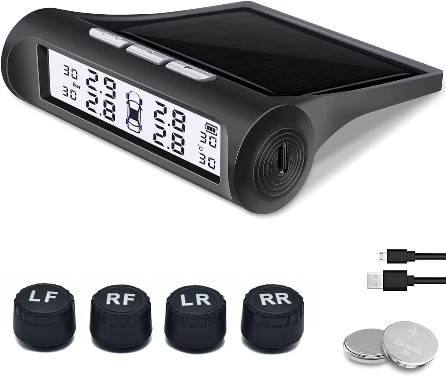 B-Qtech Solar Power Tire Pressure Monitoring System TPMS Tire Monitor with 4 External Sensors 0-6Bar(87Psi), Real Time Pressure Temperature Alarm for RV Trailer Pickup image number 5