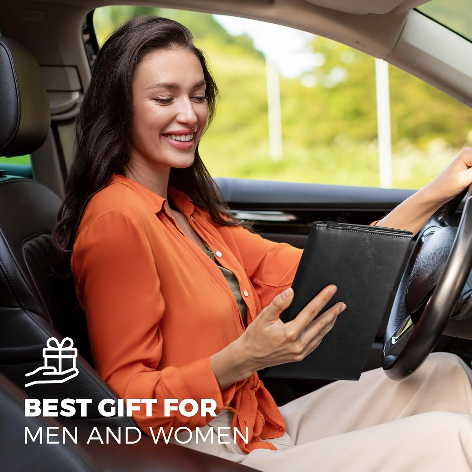 VULKIT Car Registration and Insurance Card Holder Vehicle Glove Box Organizer Leather Tri-Fold Design for Car Keys, ID Holder, Essential Documents Black