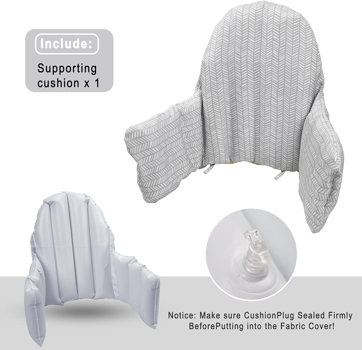 High Chair Cushion, Type High Chair Cover Pad, 2 Pieces Pad for High Chair,Highchair Cushion for IKEA Antilop Highchair, Built-In Inflatable Cushion (Gray Stripes and Stone Flowers) image number 3