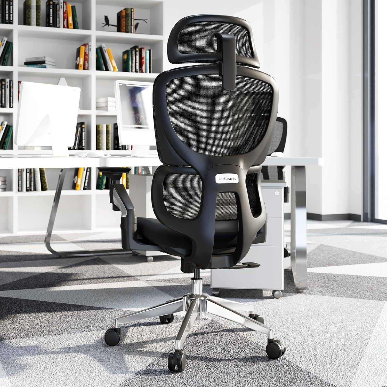 4D-Armrest Office Chair, High Back Gaming Chair with Lumbar Support, Ergonomic Office Chair with Adjustable Headrest, Computer Desk Chair with Mesh Backrest for Office & Home Use, Black image number 2