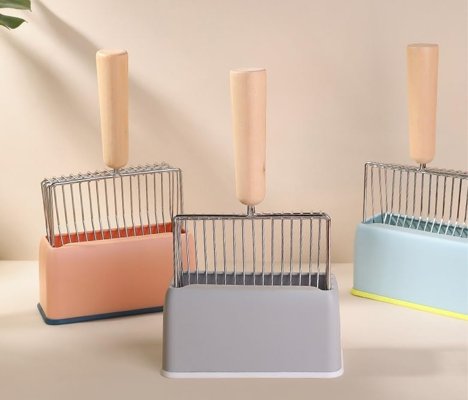 Metal Cat Litter Scoop with Holder, Fast Sifting Kitty Poop Scooper Caddy, Large Cat Poop Scooper Stand (Pink, 17 * 28 * 8CM) image number 2