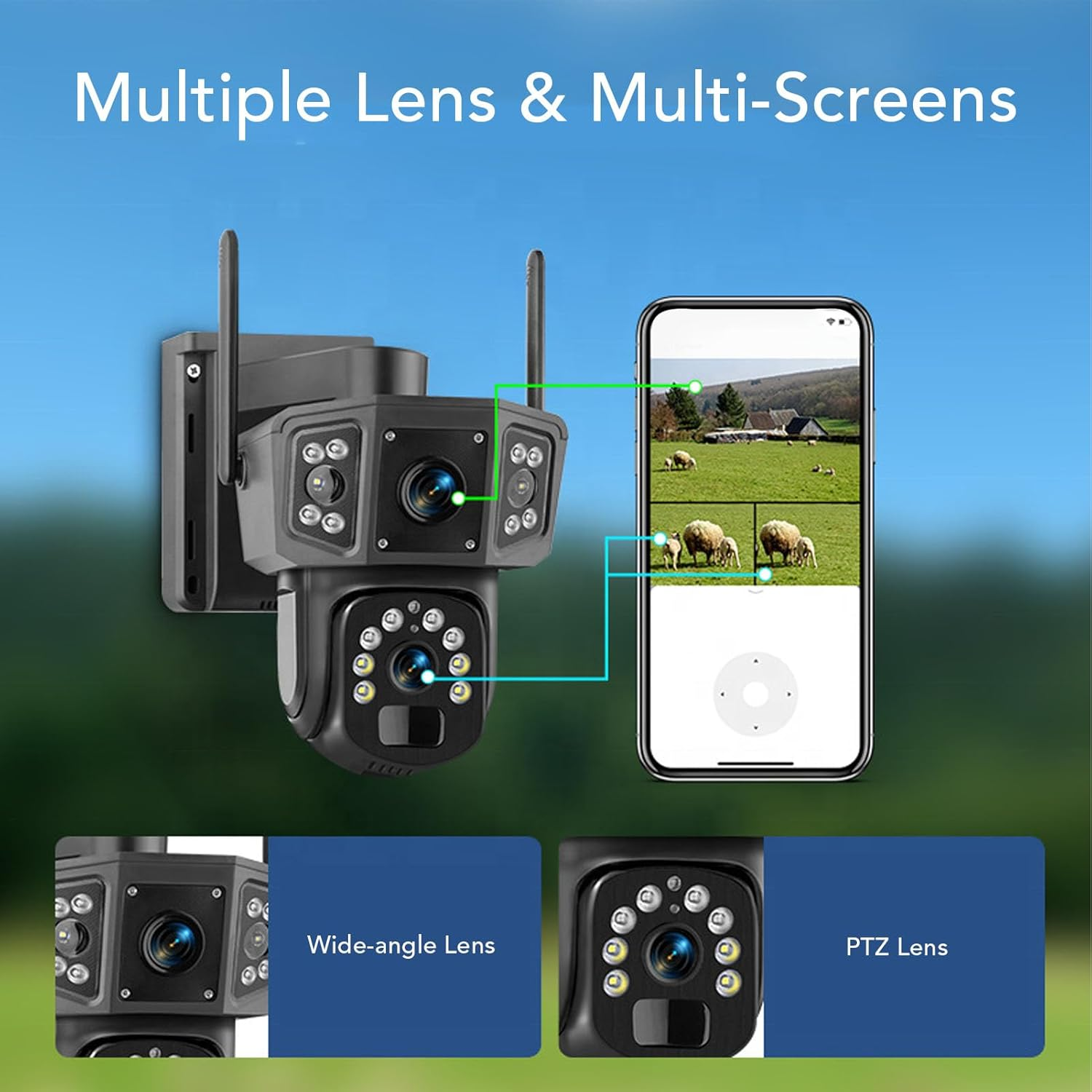 Solar Security Cameras Wireless Outdoor, 4K Battery Powered PTZ Wifi 8MP Security Camera, PIR Motion Detection & 360&deg; Panoramic View, Dual Lens image number 5