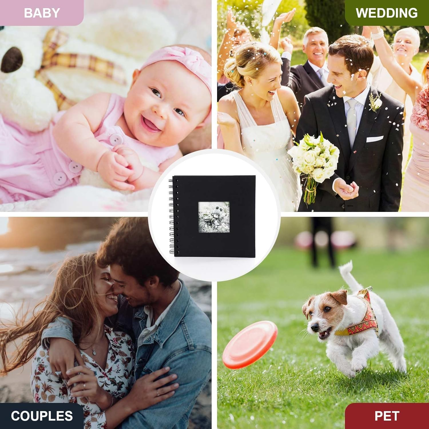 2 Pack Scrapbook Photo Album, 230Gsm Black Square Scrap Book with Colored Pencil and Corner Sticker - Ideal for Kids Adullts Baby Scrapbooking Arts Crafts Travel Adventure Couples DIY