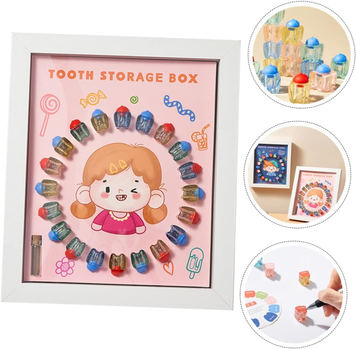 Baby Tooth Keepsake Box Tooth Container for Kids with White Frame Storage Case for Boys and Girls image number 2