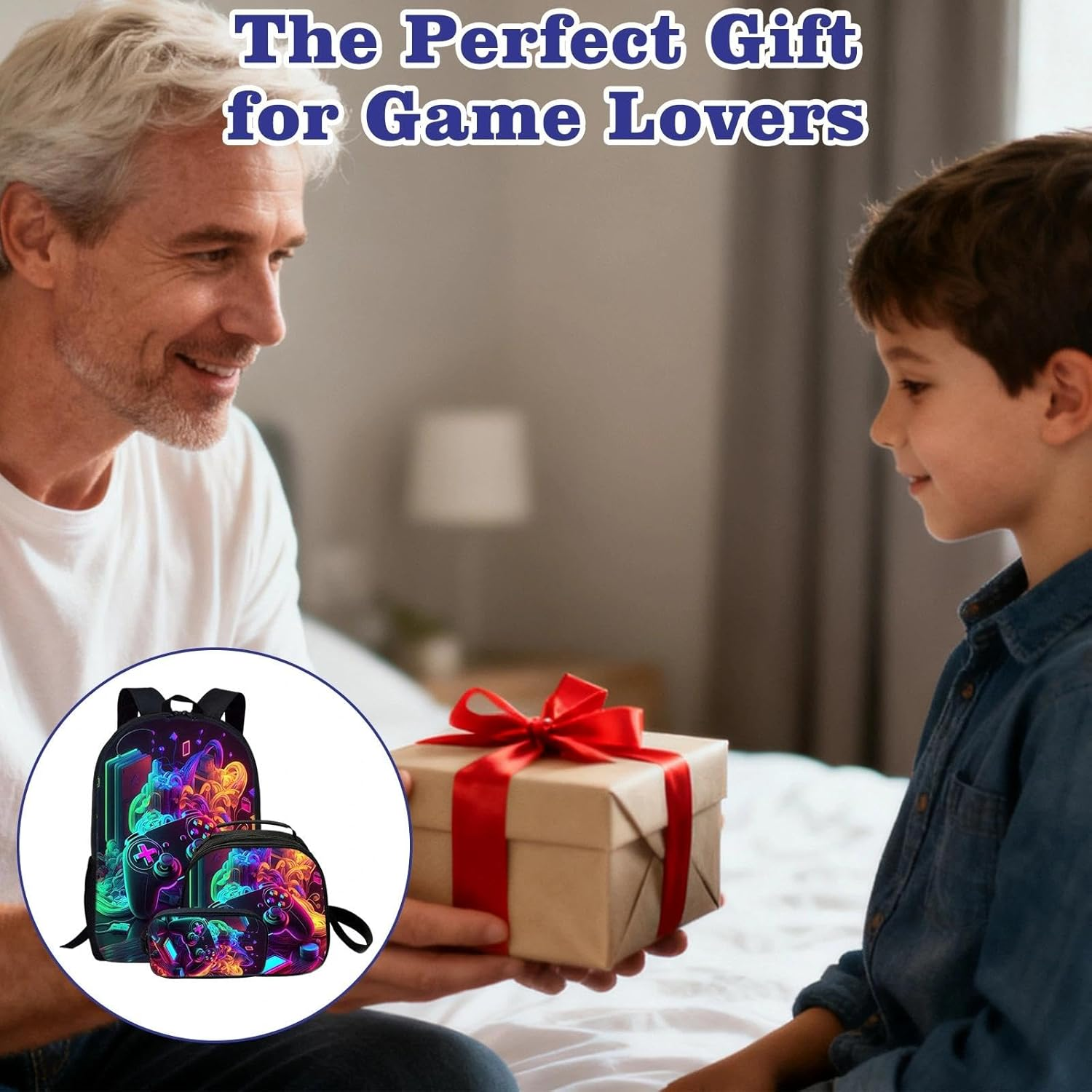 Fakcrkun Gaming Backpack for Boys, 3 Pcs Gaming Themed School Backpack Set with Lunch Bag & Pencil Case,Large Capacity School Bag Waterproof Lightweight Laptop Backpacks for Teenagers & Students image number 5