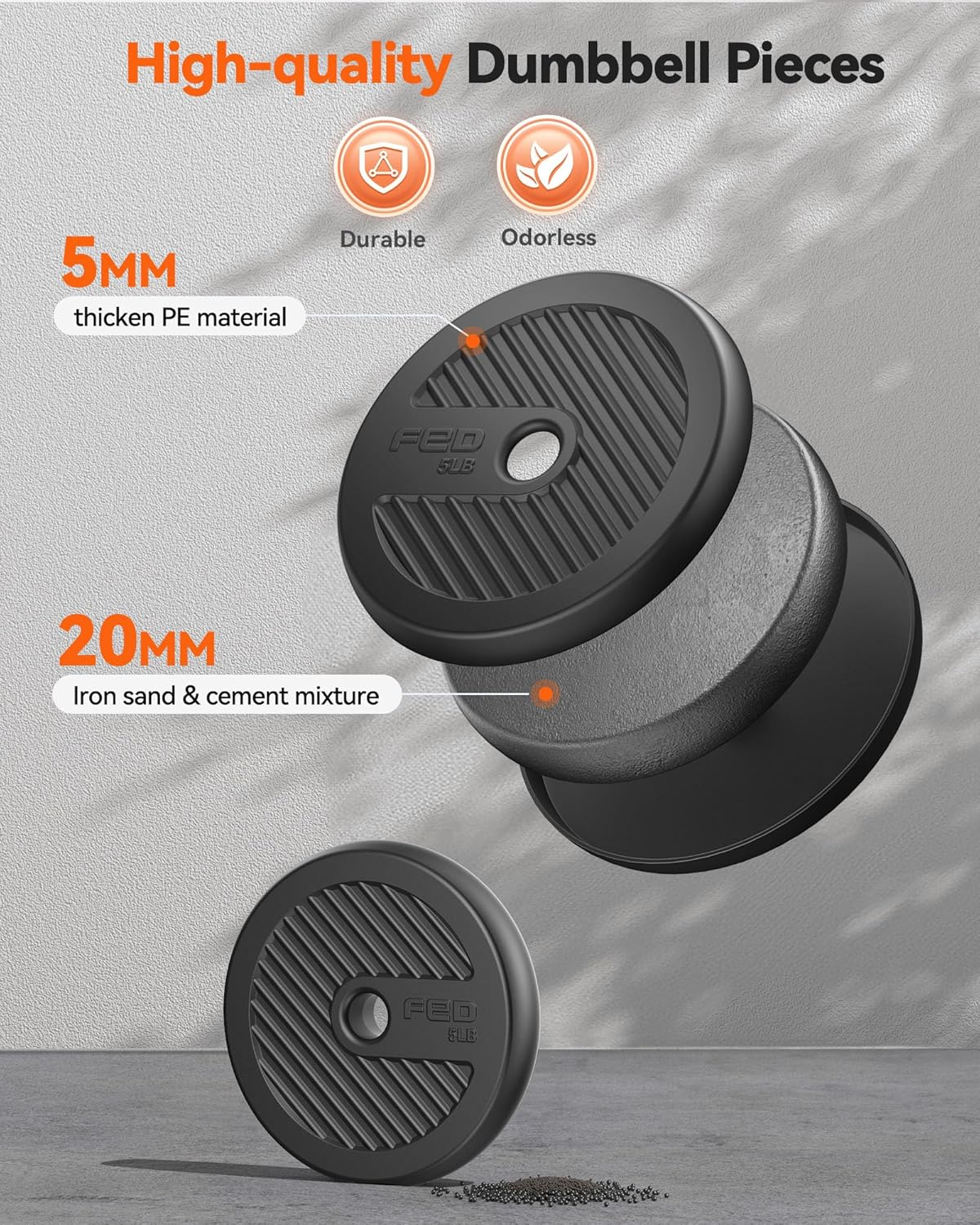 FEIERDUN Adjustable Dumbbells, 20/30/40/50/70Lbs Free Weight Set with Connector, 5 In1 Dumbbells Set Used as Barbell, Kettlebells, Push up Stand, Weight Plate, Fitness Exercises for Home Gym image number 3