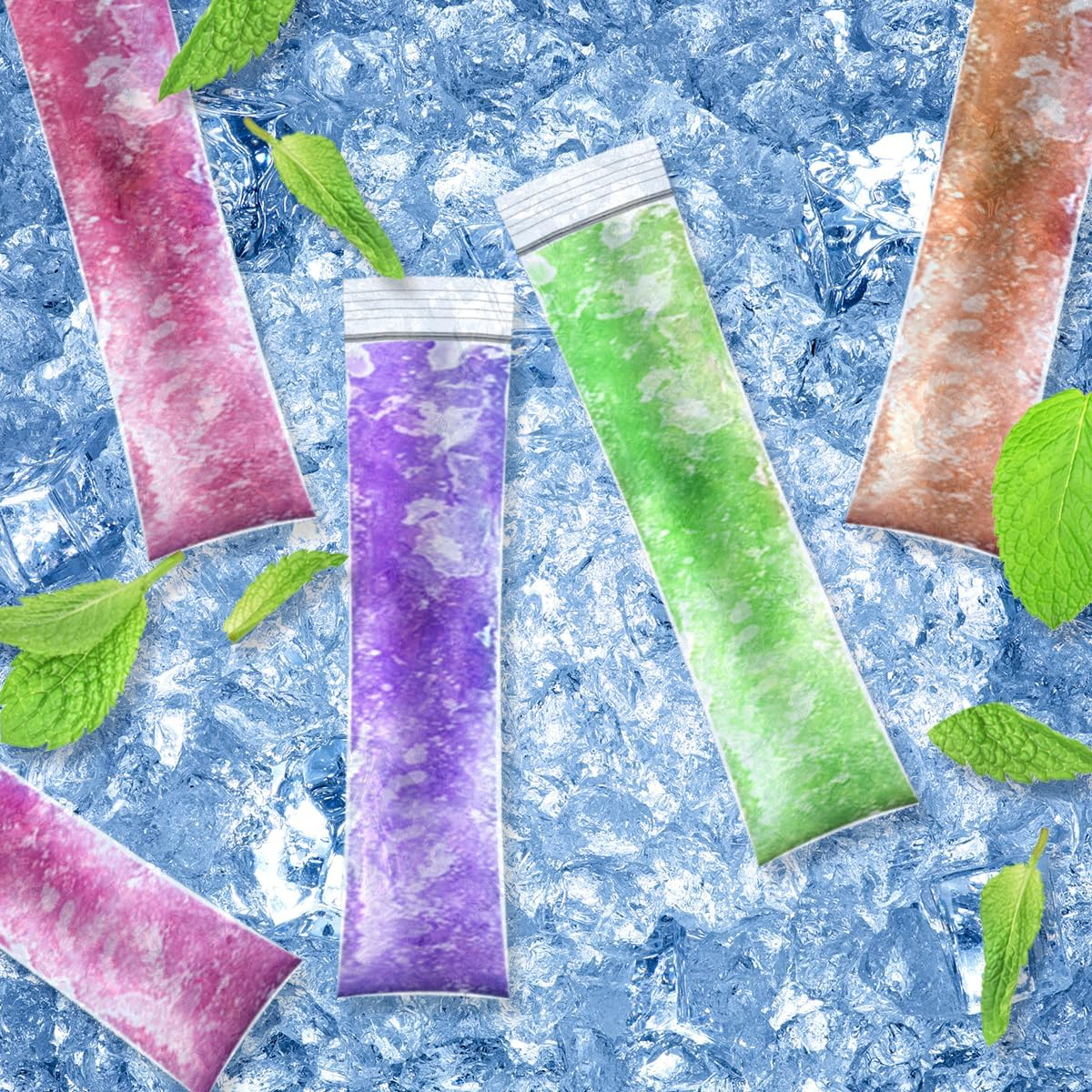 NILLOS Ice Mold Bags, 100 PCS Ice Popsicle Mold Bags for Juice, Fruit Smoothies, Ice Cream (11X2.16 In)