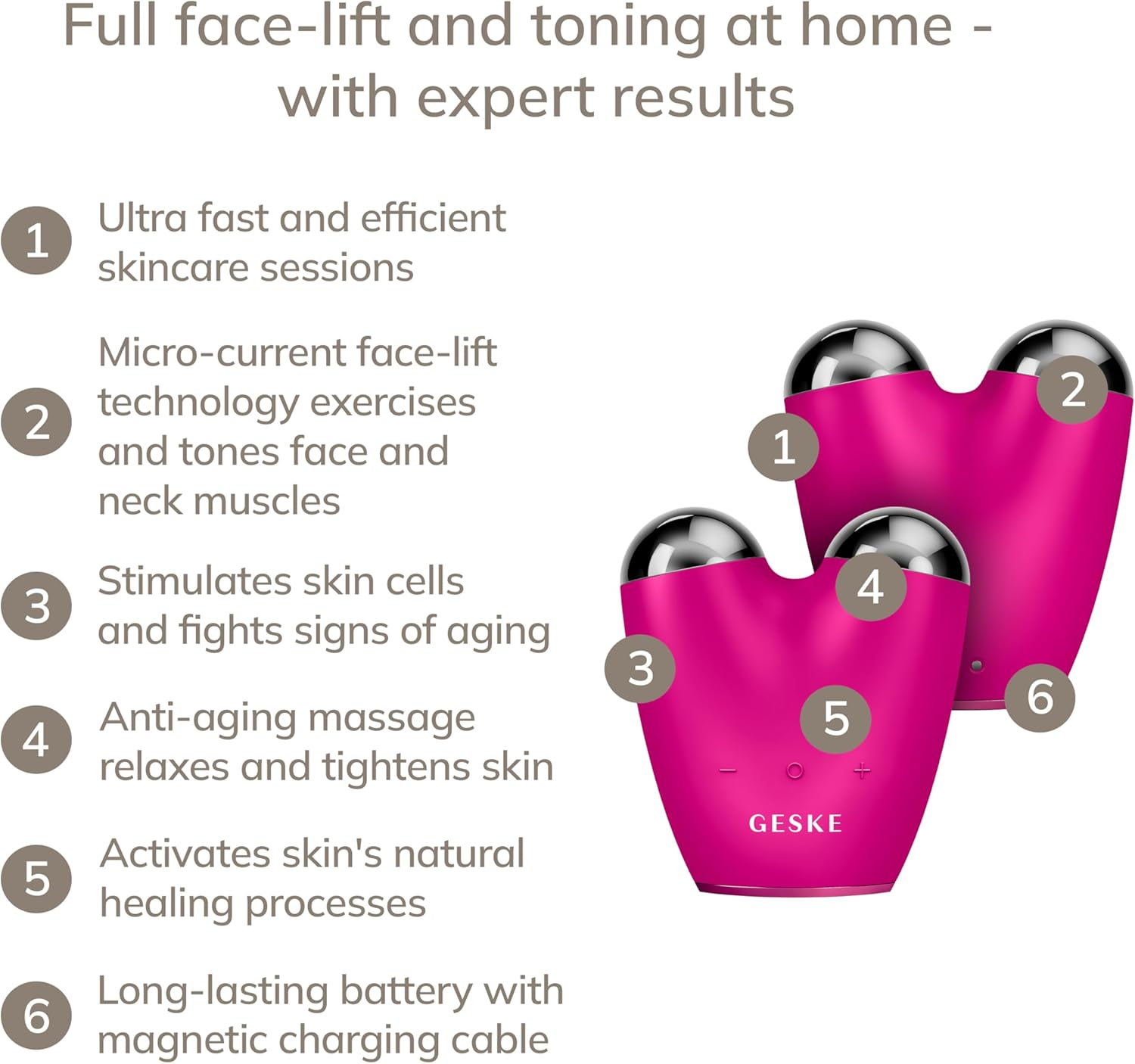 GESKE Smartappguided&trade; Microcurrent Face-Lifter 6 in 1 Facial Lifting Face & Jawline Trainer Face Tightening anti Ageing Device Microcurrent against Wrinkles Double Chin Remover image number 2