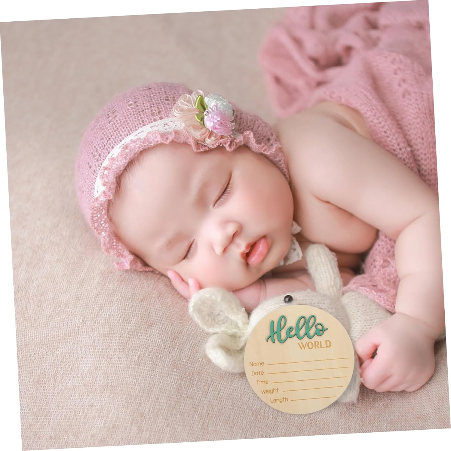 Birth Announcement Sign Wooden Newborn Name Plate for Photography Prop round Design Safe Material for Shower Nursery Decor image number 5