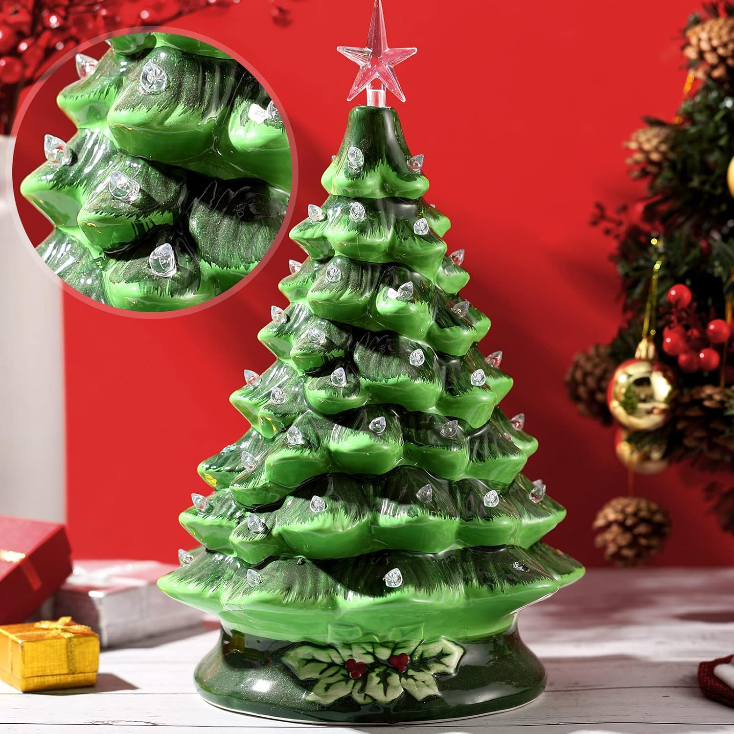 Boao 100 Pieces Ceramic Christmas Tree Bulbs and 5 Stars Replacement Plastic Tree Bulbs for Ceramic Christmas Tree Decorations(3.8 Mm Diameter,Transparent) image number 5