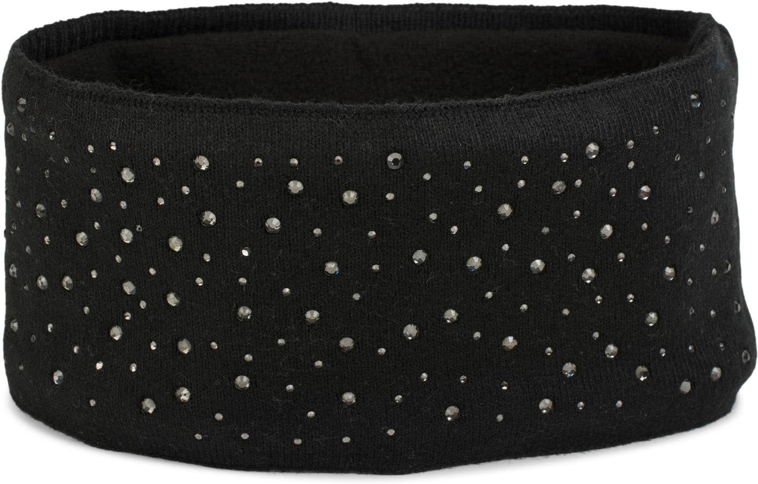 Stylebreaker Women'S Winter Headband with Rhinestones and Fleece Lining Warm Elastic Fine Knit Headband Lined Glitter Headband for Cold Days, Colour: Petrol Blue