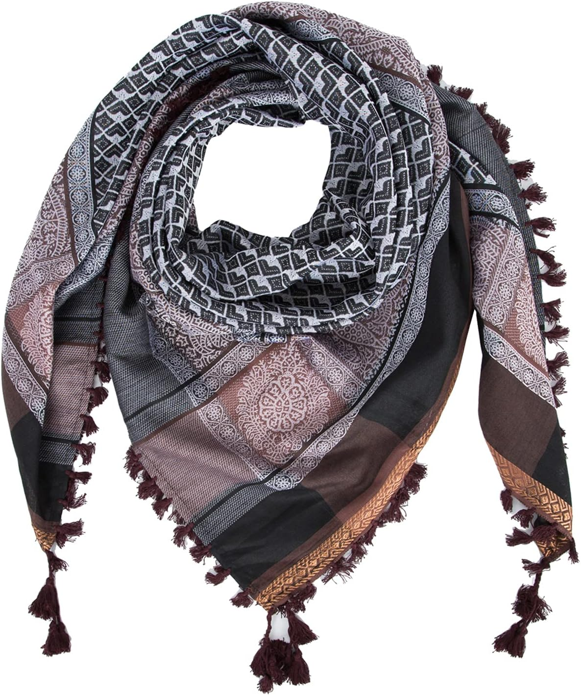 Merewill Premium Original Arabic Scarf 100% Cotton Shemagh Keffiyeh 49"X49" Arab Scarf - All Black image number 7